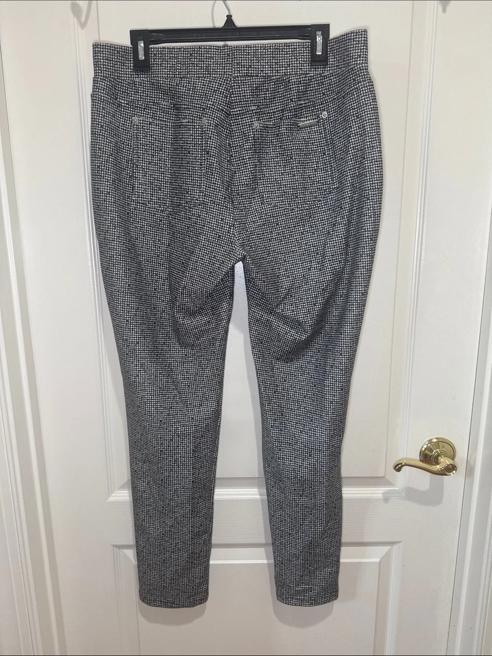 Michael Kors Black White Houndstooth Pull On Stretch Pants L Large EUC DDR $74